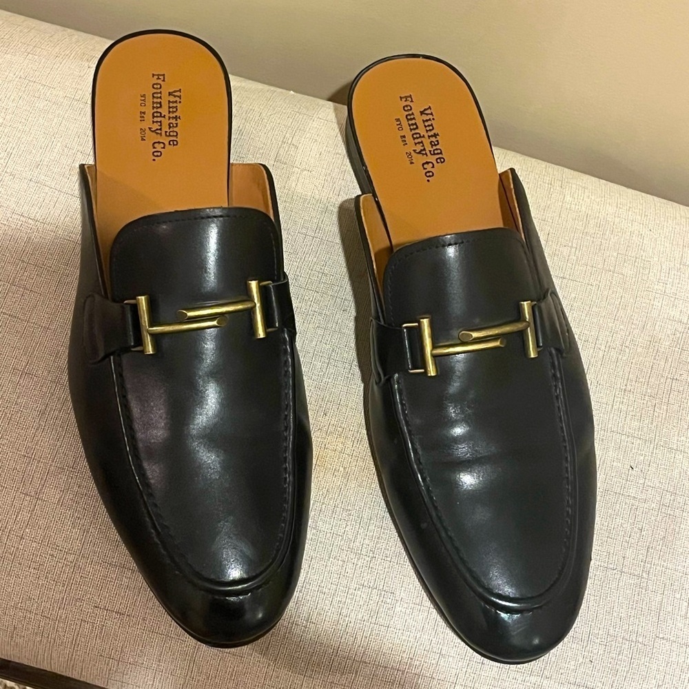 Vintage Laundry Co- NY Black Leather  Loafer Mules, size 10.5